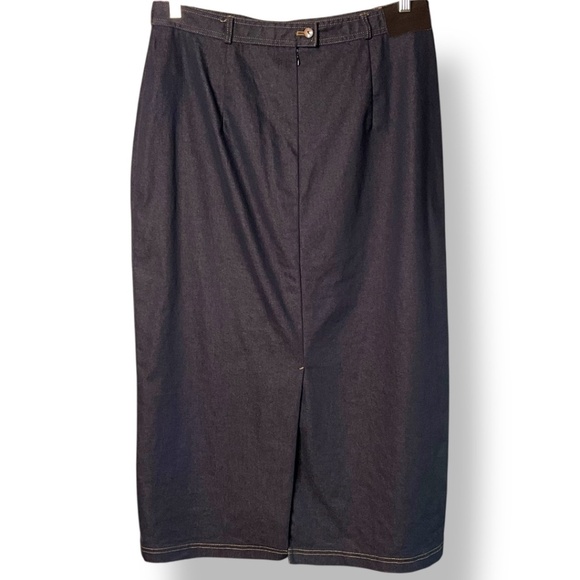 MARCONA Cotton Blend Chambray Maxi Pencil Skirt Front Reversable Zipper Sz 16 - Picture 4 of 11